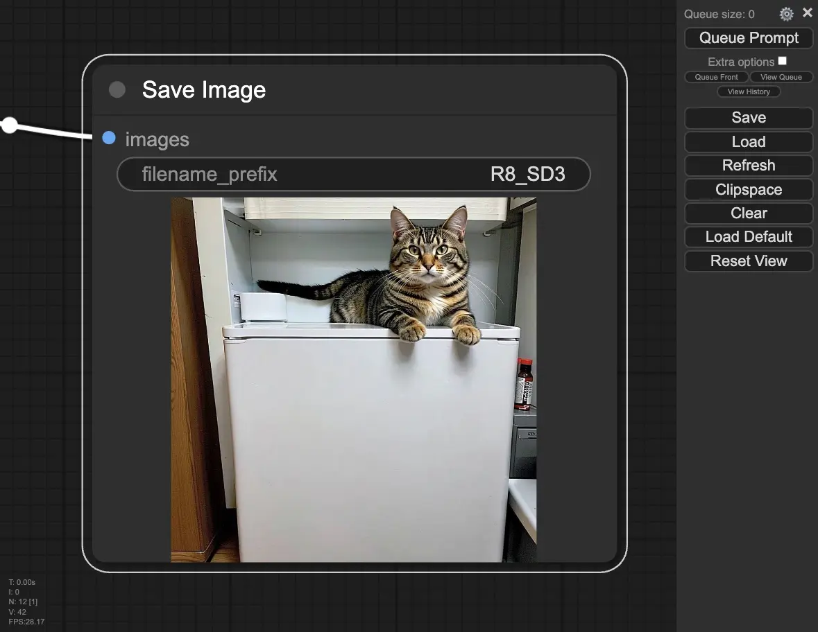 ComfyUI GUI Output for "cat on a fridge"