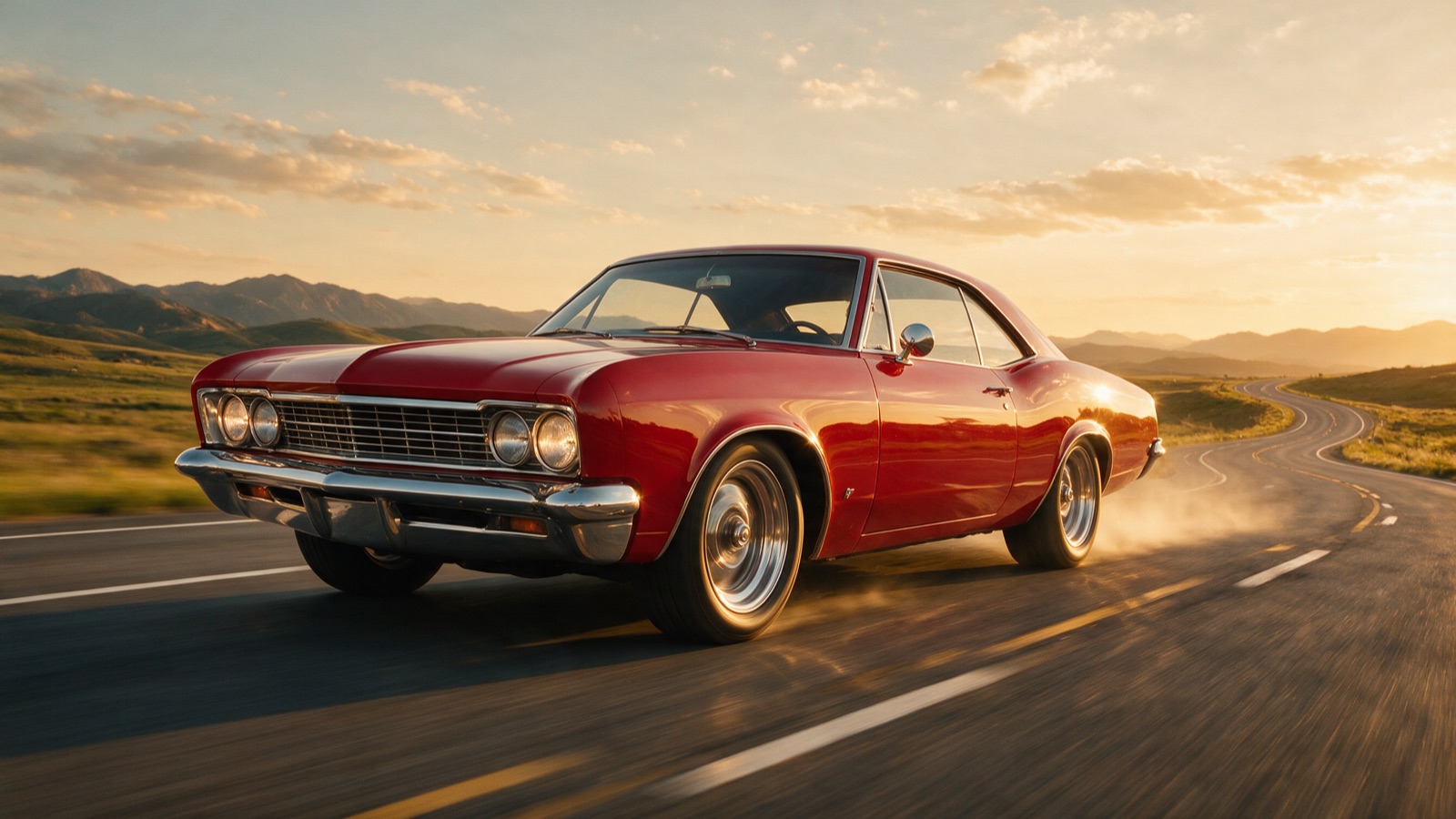 Fully restored car on the highway