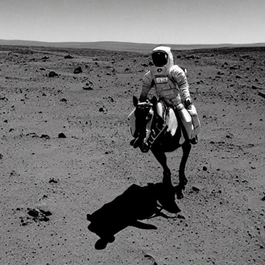 a photograph of an astronaut riding a horse on mars