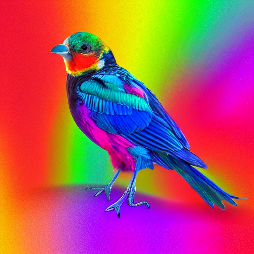 colorful bird posing with extreme glowing rainbow colors