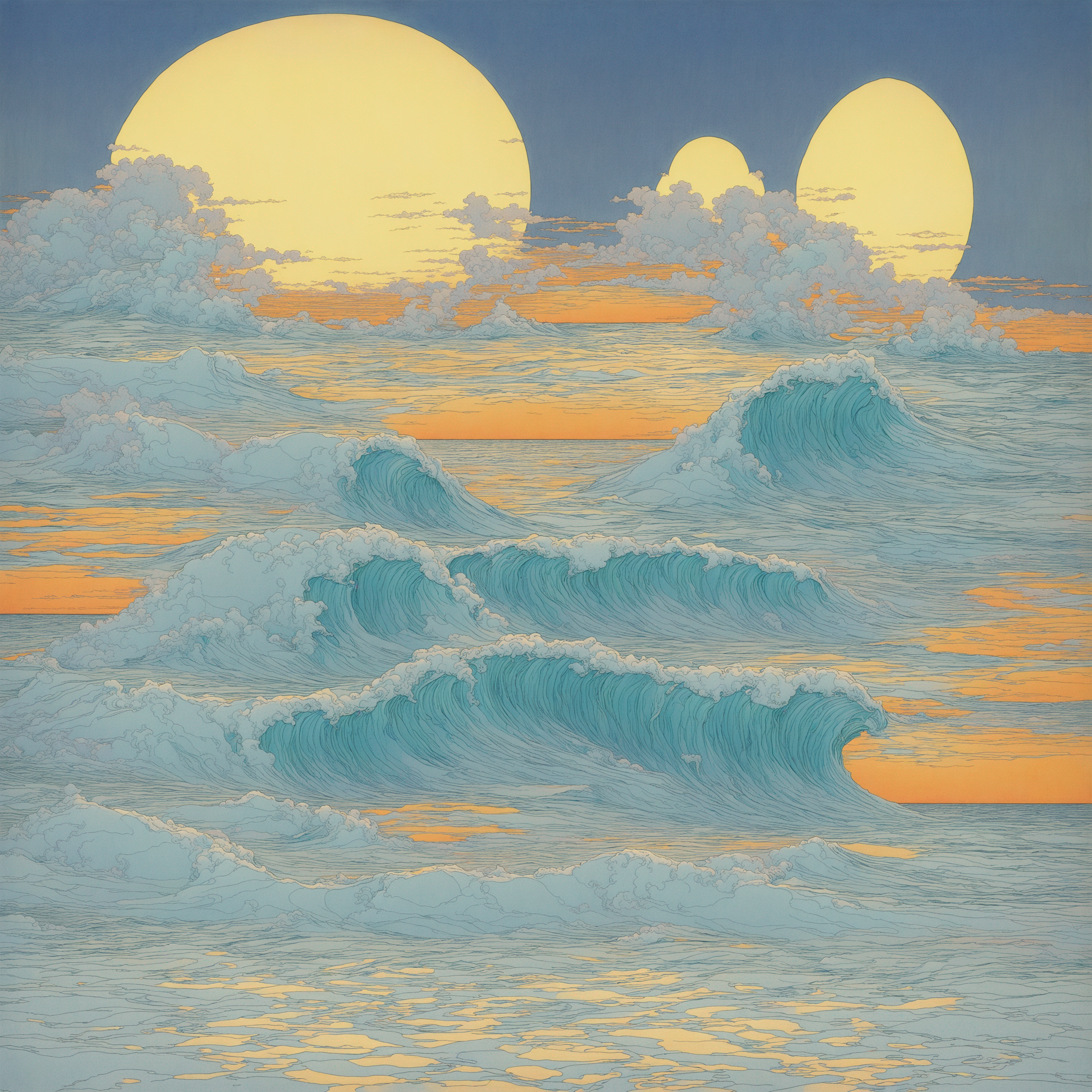 Ocean Swells, by moebius, Stable Diffusion XL 1.0