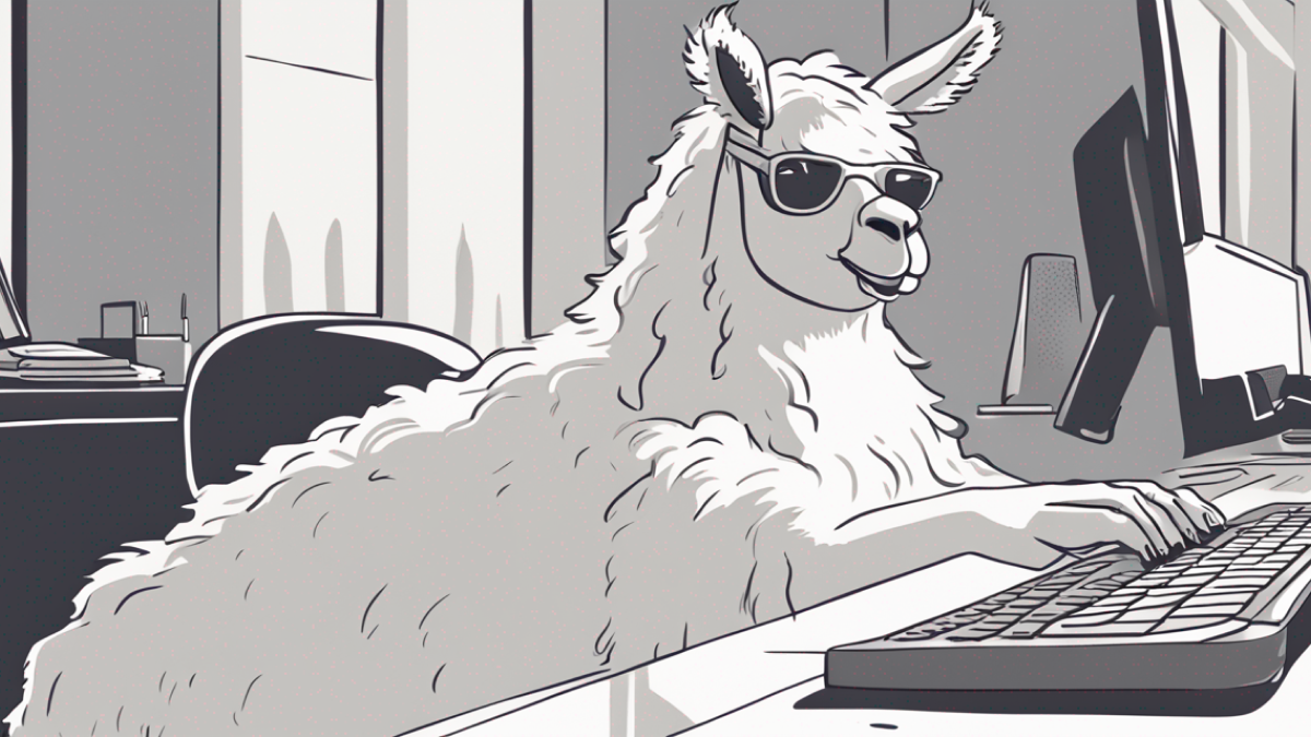 A llama typing on a keyboard